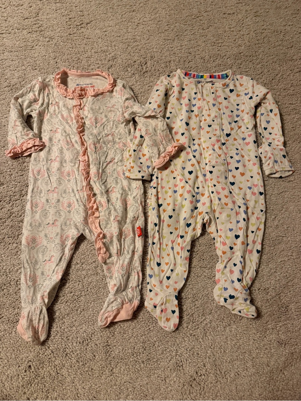 Magnetic Me Girls' Cream and Pink Heart & Paisley Footed One-Piece Set